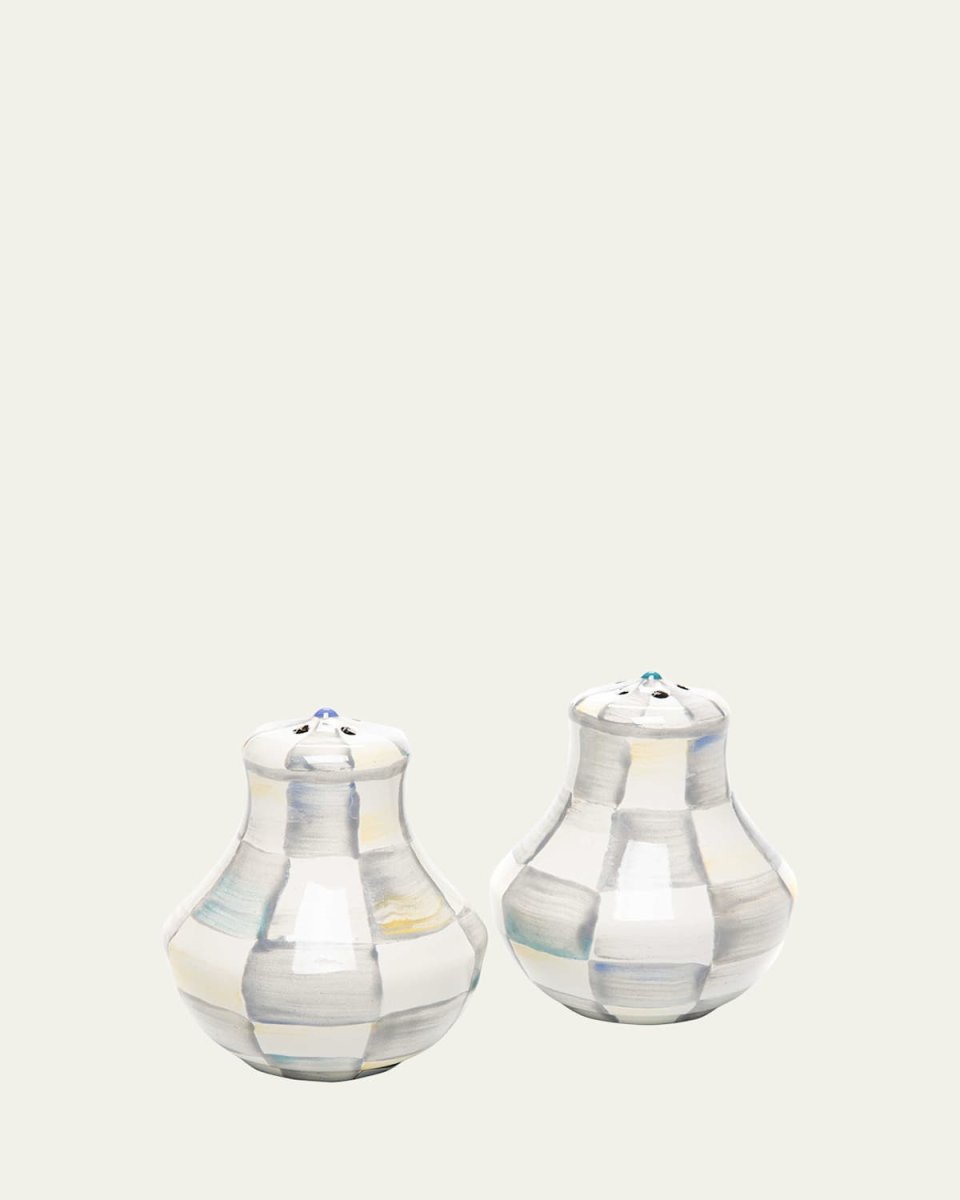Sterling Check Enamel Salt Pepper Shakers